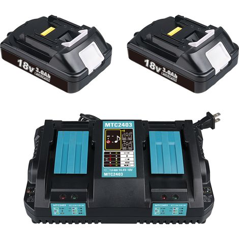 PDstation 2er-Pack verbesserter BL1860B 3,0 Ah Akku und DC18RD Ladegerät, kompatibel mit Makita 18 V BL1860 BL1850 BL1850B BL1840 BL1840B BL1830 BL1830B BL1815B LXT400 18 V Elektrowerkzeug-Akkus (1/5)