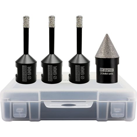 Foret Diamant Carrelage Kit - 4 pièces (6/6/6mm+20mm Mèches Chanfrein Biseautées) Scie Cloche Diamantée pour Porcelaine Carrelage Marbre Granit (1/5)