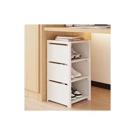 Blanc étroit 4 couches étagère à chaussures, économie d'espace chaussures rangement rack, 1 couche mettre 1 paire, empilable chaussures rangement rack, adapté pour le couloir, xuanguan, chambre à couc (1/5)