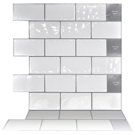 Lot de 10 autocollants muraux imitation carrelage, motif brique 3D, 30 x 30 cm, blanc
