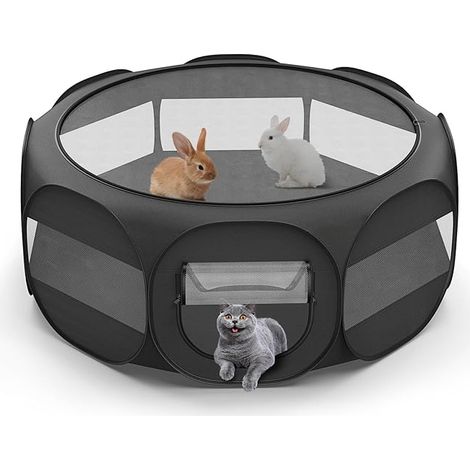Small Pet Playpen, Cat Tent with Removable Zipper Cover and Waterproof Base, Portable Playpen for Puppies, Cats, Kittens, Rabbits, Indoor/Outdoor, Black (1/5)