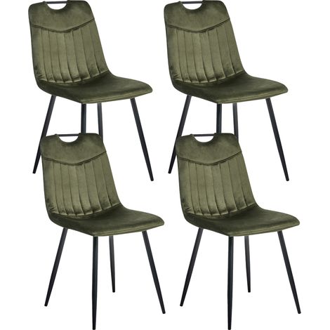 Conjunto de 4 sillas de comedor modernas de terciopelo con patas de hierro negras con recubrimiento en polvo verde oscuro Argyle (1/5)