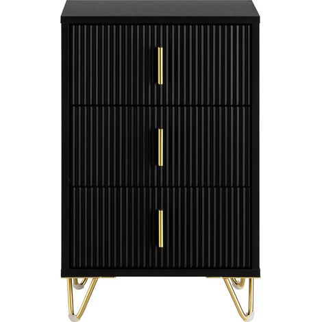 SoBuy Comodini letto con cassetti Tavolino da salotto o soggiorno Tavolino telefono 40x40cm Nero 3 cassetti FBT115-L-SCH