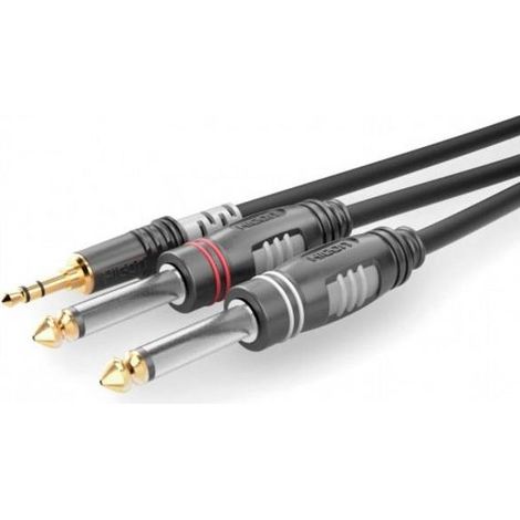 Sommer Cable HBA-3S62-0150 Jack Audio Cavo [1x Spina jack da 3.5 mm - 2x Spina jack da 6.3 mm (mono)] 1.50 m Nero