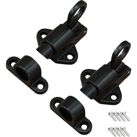 2 Pièces Loquet de Porte à Ressort. Adapté aux Portes en Bois et Toilettes. Avec 8 Vis. Noir (1/4)