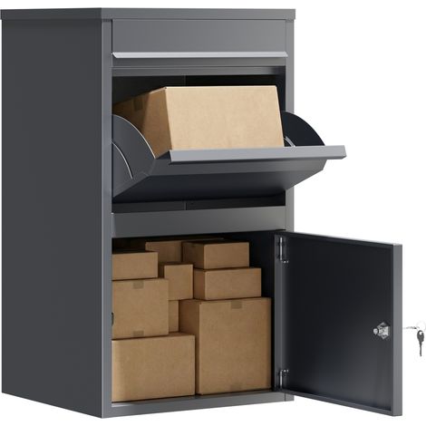 Wiltec Buzón para paquetes antracita 410 x 385 x 720 mm, buzón para paquetes doméstico, recepción privada de paquetes y paquetes pequeños, buzón de acero (1/5)