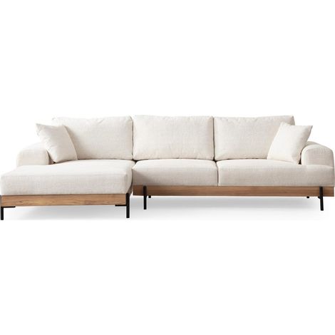Canapé d'angle à gauche 4 places en tissu beige - Giada
