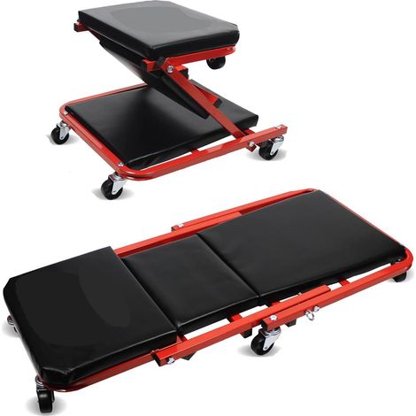 Dapetz ® 2-in-1 Folding Car Creeper and Seat, 36Inch Padded Mechanics Creeper Stool with 6 Rotatable Wheels, Rolling Garage Work Crawler Board Bench, Maximum Load 150 KG Red, 36 Inch (1/5)