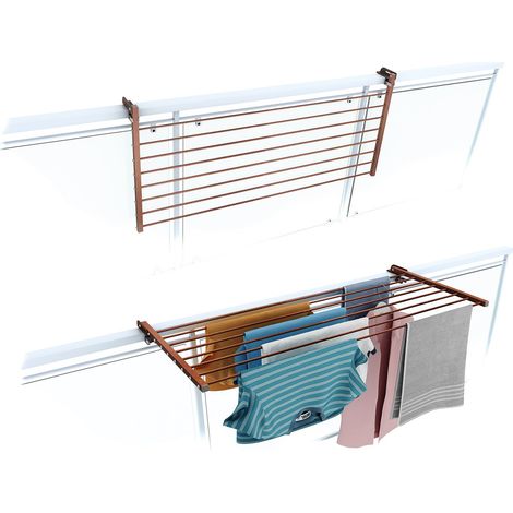 Étendoir de balcon rabattable en inox et aluminium – Séchoir à linge pour rambarde extérieur – Résistant aux intempéries – Charge max 15 kg – Foxydry
