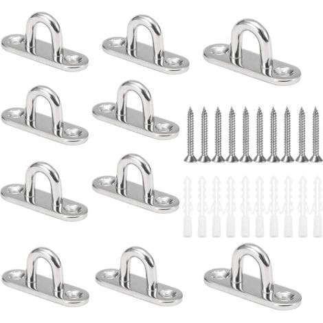 10 Pcs M5 Crochets de Plafond en Forme U Acier Inoxydable 304 Base 15 x 45mm Support Mural Plaques à Oeil pour Fixer Les Cordons sur Bateau Yoga ou Suspendre Les Lustres de Plafond (1/4)