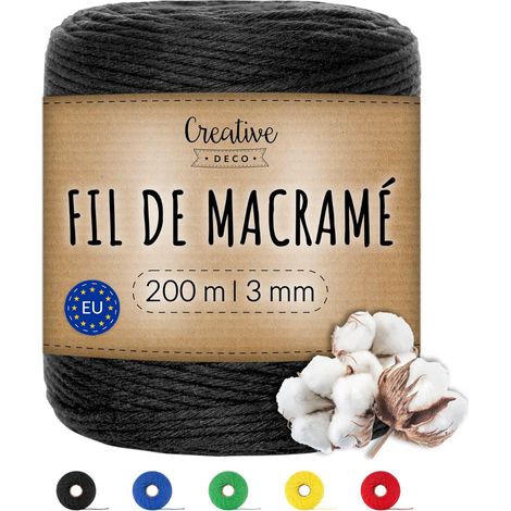 Corde Macramé en Coton 3mm x 200m Noir