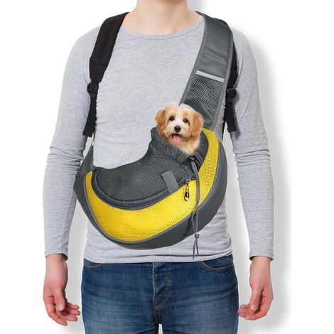Sac de transport pour petits animaux de compagnie jusqu'à 2,5 kg. Sac de transport mains libres avec cordon de serrage, crochet de sécurité et bandoulière réglable (jaune, 1 pièce), conçu pour la rand (1/5)