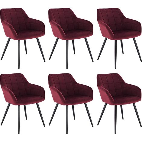 Woltu – Lot de 6 chaises de salle à manger avec accoudoirs – Velours bordeaux – Pieds en métal – Hauteur 81cm – Confort ergonomique