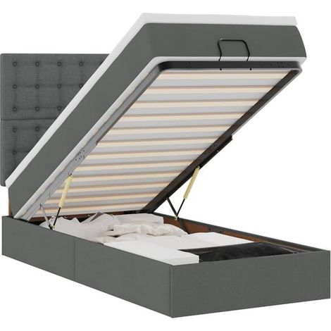 Lit ottoman avec matelas et lumière LED, gris foncé, 80x200 cm, revêtement en tissu. (1/5)