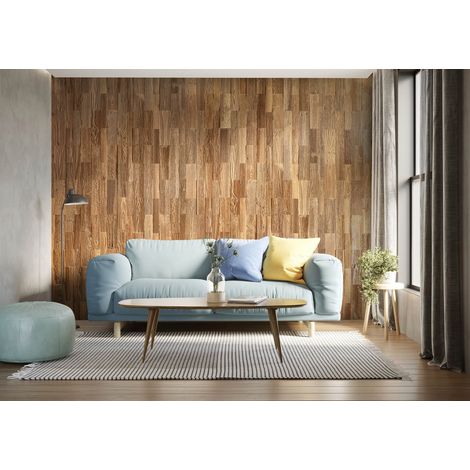 Plaquette de parement en bois effet 3D AMBER MINI - Bois recycle - 32 x 10/8/6 cm - 42 panneaux - 1m2 (1/5)