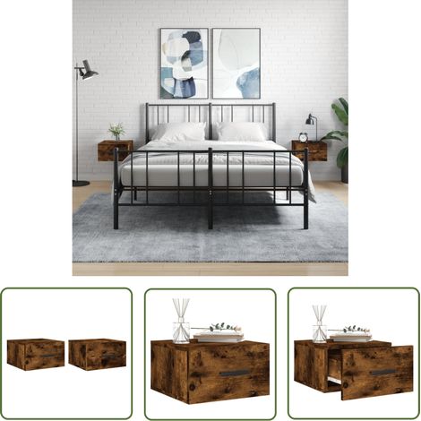 The Living Store Tables de chevet murales 2 pcs chêne fumé 35x35x20 cm - Table De Chevet Murale - Meuble De Rangement Mural - Étagère Murale - Commode Murale - Design Moderne (1/5)