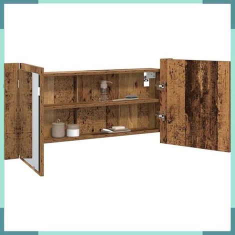 875042 Cabinet Miroir LED avec étagère Bois ancien 100 x 12 x 45 cm (1/5)