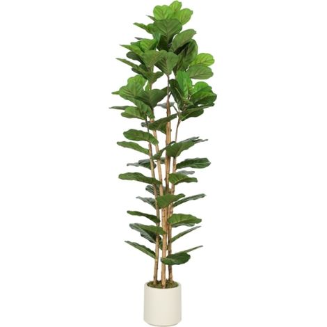 Ficus lyrata artificial, planta artificial con 91 hojas, tronco de madera maciza, maceta, 55 x 55 x 180 cm, verde, disponible en el sitio. (1/5)