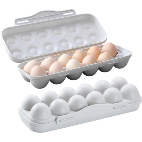 Lot de 2 cartons à œufs blancs pour 12 œufs – Porte-œufs de voyage et de pique-nique avec poignée, sans BPA, réutilisable (1/5)