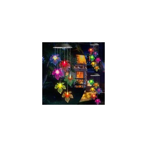 Carillon solaire, carillon solaire à feuilles d'érable à couleurs changeantes, carillon mobile LED, carillon lumineux étanche pour extérieur (jardin, terrasse, fête, fenêtre). (1/5)