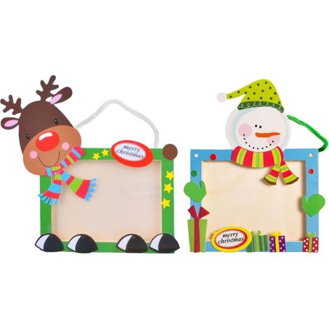 Cadre Photo de Fête en Bois, Accessoires Diy, Style Cartoon, pour Photo, Garçon et Filles, Décoration de Sapin, Renne et Bonhomme de Neige Couleur Aléatoire (1/5)