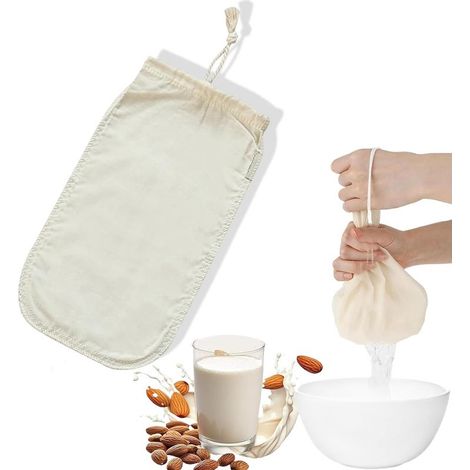 Sac à Lait Végétal en Coton Naturel Réutilisable, Filtre Alimentaire Fin pour Jus, Café, Vin, Lait de Noix et Fromage, Sac à Lait pour Cuisine Maison et Brasserie (1/5)