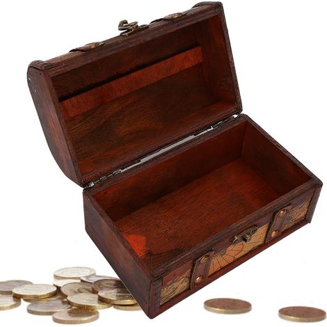 Écrin à Bijoux en Bois de Chêne Fait Main - Coffret Vintage Style Carte aux Trésors (1/5)