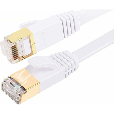 Câble Ethernet Cat7 30 m Catégorie 7, plat, RJ45, haute vitesse 10 Gbps Internet Pour Xbox, PS4, modem, routeur, commutateur, PC, boîtier TV 3 m blanc (1/5)