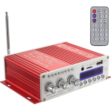 Mini amplificatore audio stereo Hi-Fi Bluetooth con potenziatore di bassi, MP4, 12V, supporto FM/MP3/TF/USB/DVD per auto, moto, lettore CD e DVD. (1/5)