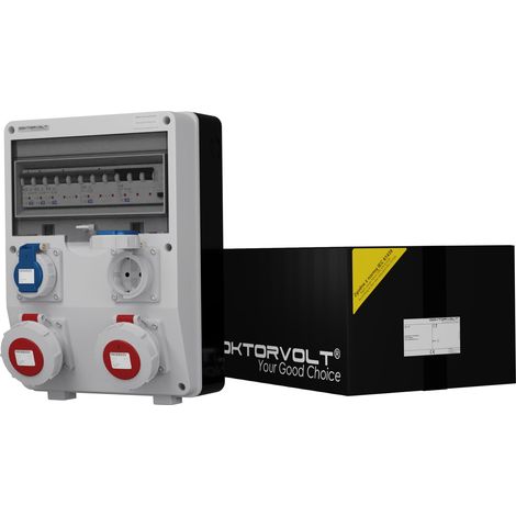 Tableau électrique de chantier étanche TD-S/FI IP65 2x16 A 2x230 V Schuko Doktorvolt DV-2001-D (1/2)