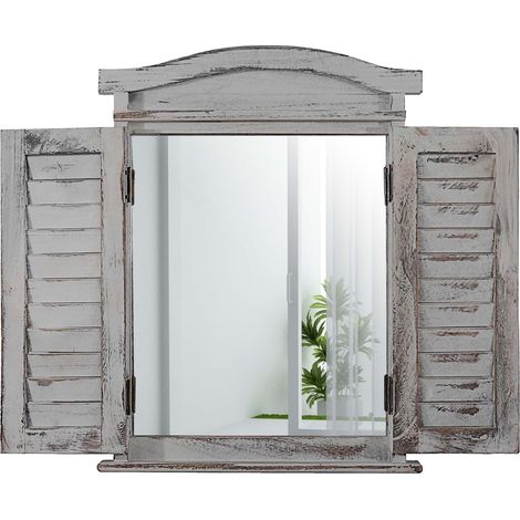 [NEUWERTIG] Wandspiegel Spiegelfenster mit Fensterläden 53x42x5cm grau shabby (1/5)