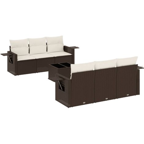 Maison Exclusive - Set Divani da Giardino 7 pz con Cuscini Marrone in Polyrattan (1/3)