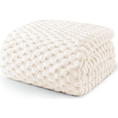 Manta polar de 230x200 cm – ligera/cómoda – para todas las estaciones – color blanco roto – para sofá/cama (1/3)