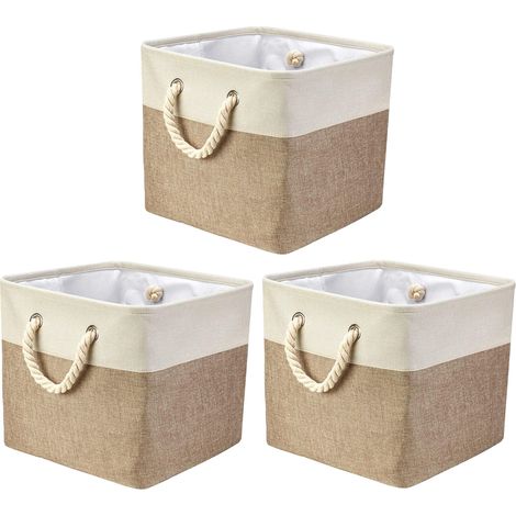 Lot de 3 paniers de rangement pliables, paniers de rangement pliables avec poignées de transport en coton robuste (1/5)