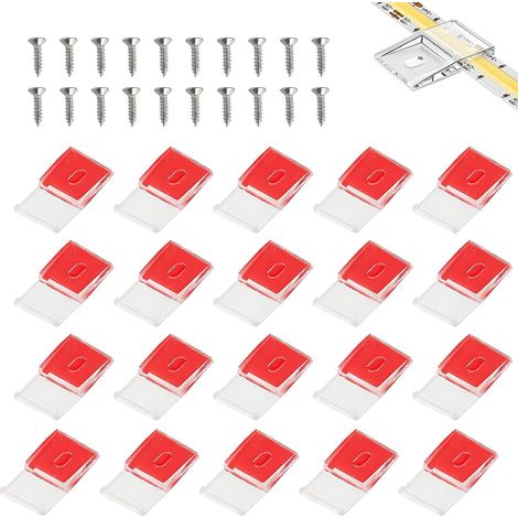 20 x LED Strip Mounting Clips, Self Adhesive and Screws, Transparent Bracket for 10mm LED Strip Light Mounting Connector, Flexible and Discreet Installation (1/5)