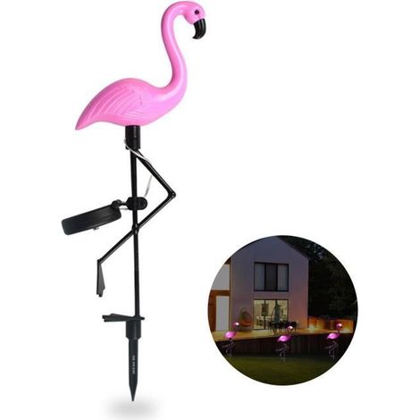 1 x Lampadaire solaire jardin, flamant rose LED blanc, éclairage extérieur étanche, 8–10 h autonomie, pour pelouse ou terrasse