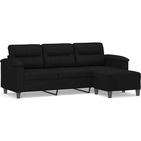 Canapé  Sofa 3 places avec repose-pieds Noir 180 cm Tissu microfibre