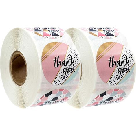 Autocollants Ronds Merci - Adhésifs Permanents Étanches - Pour Mariages Cadeaux Fêtes Enveloppes Sachets - 2 Rouleaux × 250 Pièces (1/5)