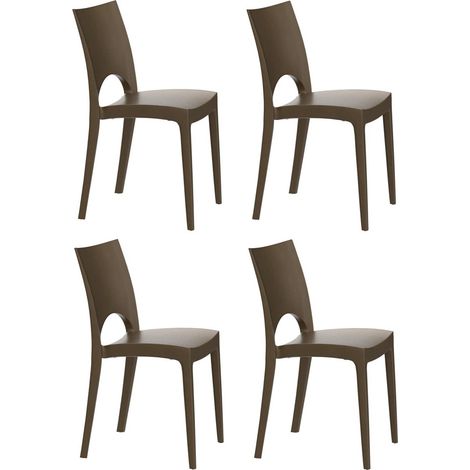 GLOUPIE Set 4 Sedie Utah In Polipropilene Moka, Impilabili,51 x 49 x 80 Cm, Per Interno Ed Esterno, Made In Italy (1/5)