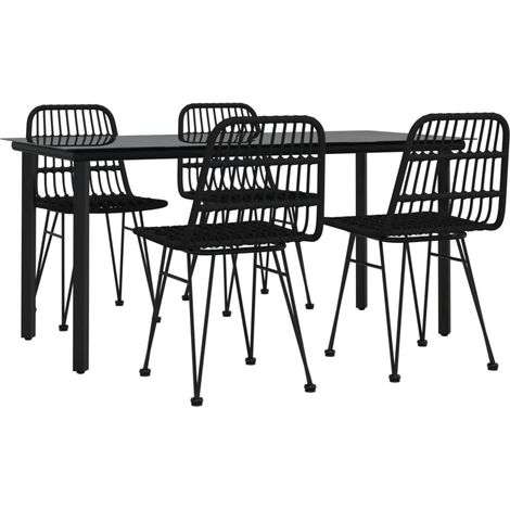 Mobile da pranzo da giardino 5 pezzi in resina intrecciata nera 020014785