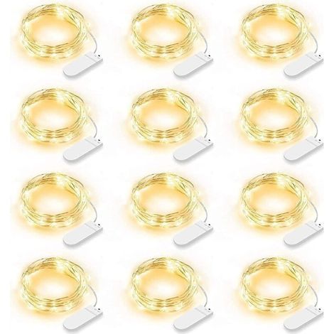 Set mit 12 LED-Lichterketten, batteriebetrieben, 2 m, 20 LEDs, IP65 wasserdicht, LED-Dekoration für Schlafzimmer, Weihnachten, Hochzeit, Party, Garten, warmweiß (Warmweiß) (1/5)