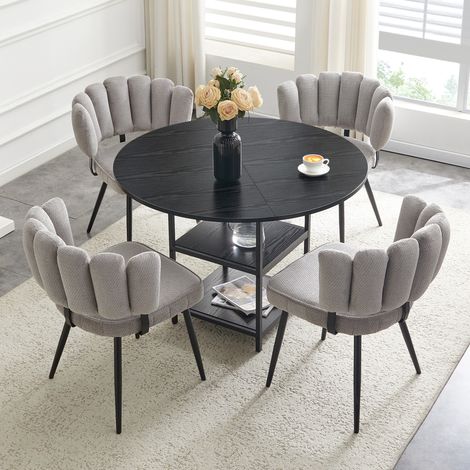 Set tavolo rotondo 107x75 cm legno/metallo nero-grigio con vano contenitore FloraGrace (1/5)