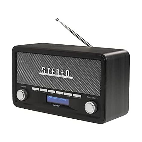Radio DigitaleDenver DAB-18DARKGREY - Radio analogica e digitale, Dab, FM. Bluetooth. Altoparlanti 4 W. Display LCD, legno scuro (1/4)