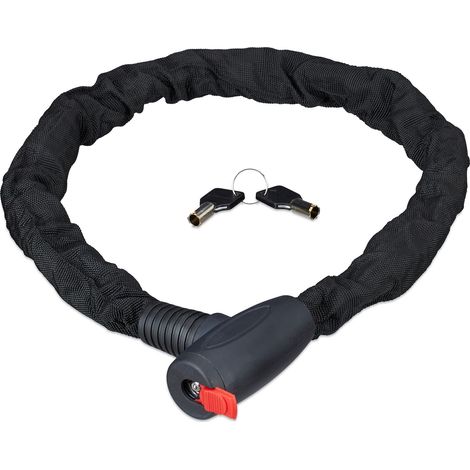 Relaxdays Candado de cadena SECURE, Antirrobo para bicicletas y motocicletas, Dos llaves, Seguro, Exterior, Negro, 100 cm