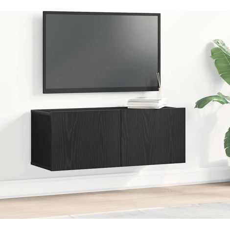 Meuble TV 2 pcs-Banc TV-Meuble Télé Chêne noir 80 x 30 x 30 cm Bois d'ingénierie (1/5)