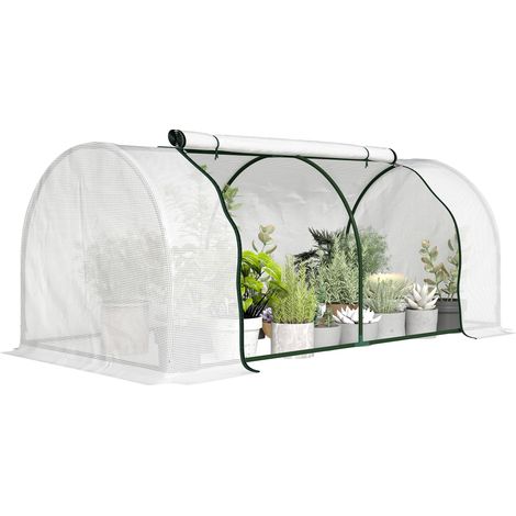Mini-Gartengewächshaus 2x1x0,8m, Tomatengewächshaus mit Reißverschlusstür, PE-Abdeckung auf weißem Stahlrahmen, Schutz für Pflanzen und Gemüse.