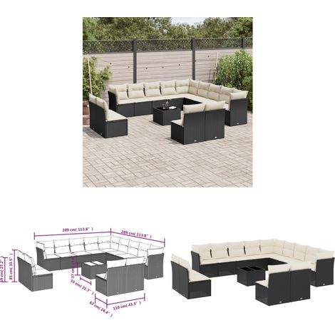 14-tlg. Garten-Sofagarnitur mit Kissen Schwarz Poly Rattan - Gartenmöbel Set - PE-Rattan Möbel - Outdoor Sofa - Esstisch - Lounge Gruppe - Home & Living (1/3)