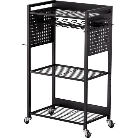 Chariot de Rangement à 4 Niveaux, Capacité 68 kg, Support Perceuse Roulant, Étagère Stable pour Atelier et Garage, Noir (1/5)