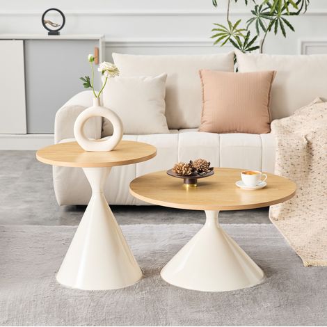 Lot de 2 tables basses 70x70x40 cm et 50x50x50 cm bois et métal avec design empilable (1/5)