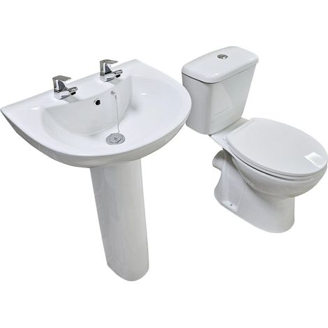 Modern Bathroom Suite with Gillian Rimless Toilet and Sara 2 Tap Hole Basin, Without Tap & Waste